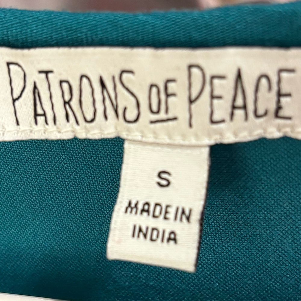 Patrons of Peace Wide Leg Jumpsuit deep V Neck Smocked Pockets Teal Green - Picture 8 of 14